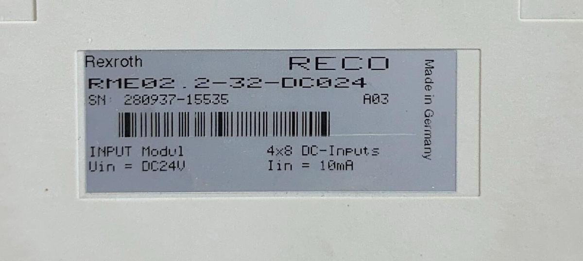 Used REXROTH RME02.2-32-DC024 / R911280937 INPUT MODULE 24VDC 10mA 4x8 DC INPUT NSMP
