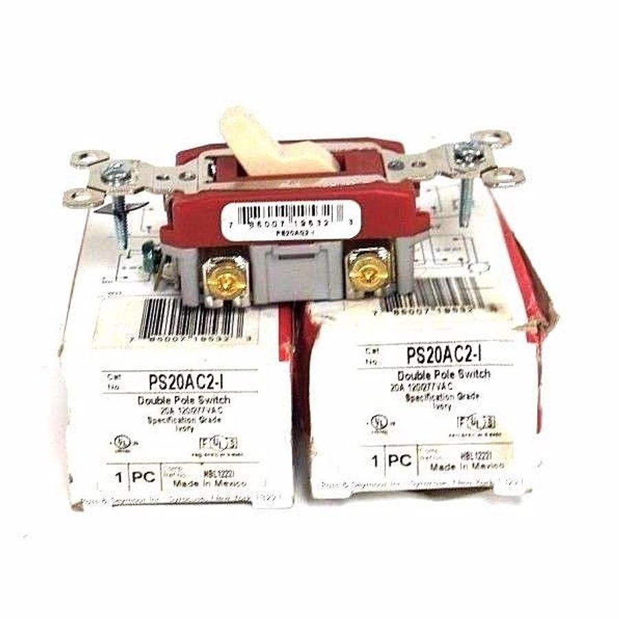Used LOT OF 2 NIB PASS & SEYMOUR PS20AC2-I DOUBLE POLE TOGGLE SWITCHES 20A, 120/277V