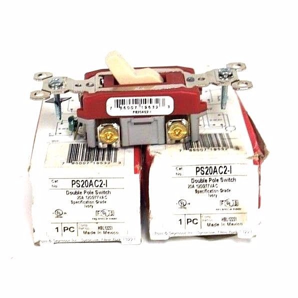 Used LOT OF 2 NIB PASS & SEYMOUR PS20AC2-I DOUBLE POLE TOGGLE SWITCHES 20A, 120/277V