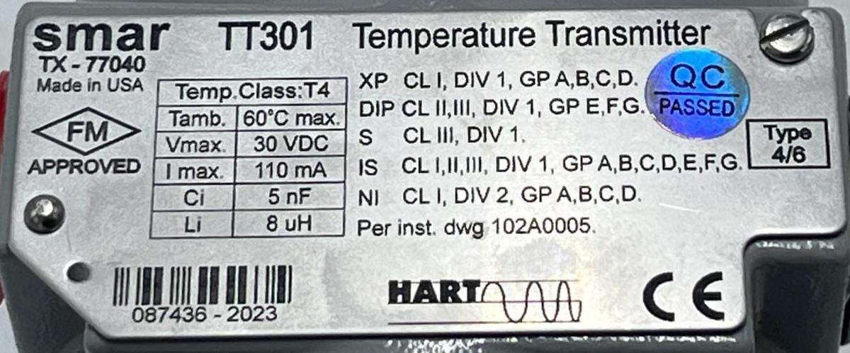 Used Smar TT301 HART Temp. Transmitter Dual Input TT301-12-10/H0/I1/J0/L3/M0/Y0/T4/BU