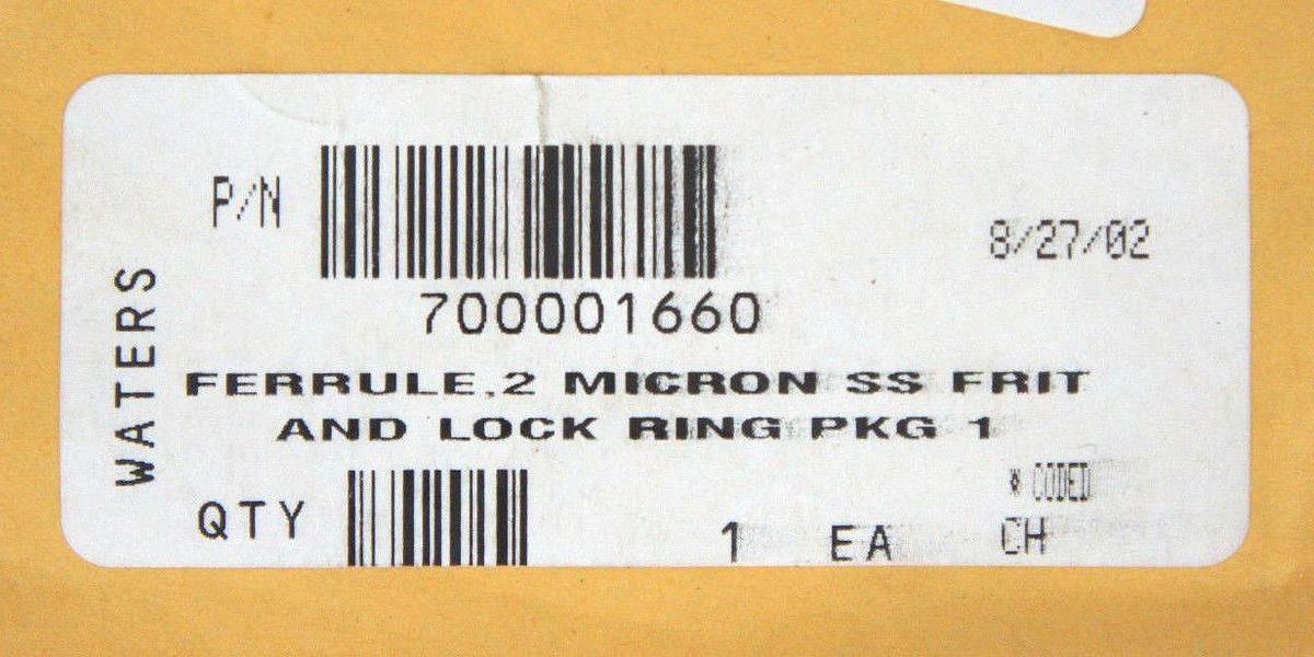 NEW WATERS 700001660 FERRULE, 2 MICRON SS FRIT AND LOCK RING (10 PK)