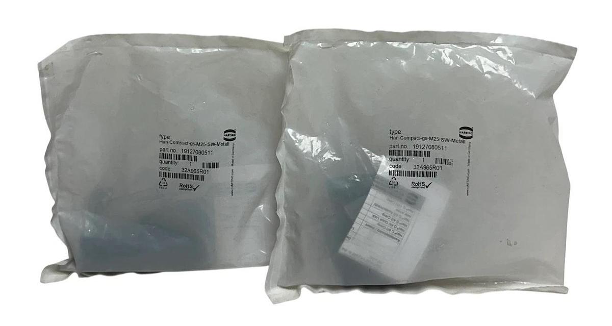 Used 2 HARTING 19127080511 / HAN COMPACT GS M25 SW METAL HOODS FOR CABLE GLANDS NSFS
