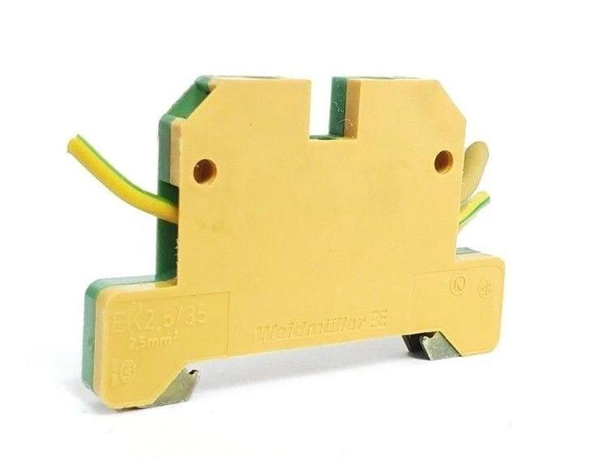 Used LOT OF 4 WEIDMULLER EK-2.5/35 TERMINAL BLOCKS 2.5 MM GREEN/YELLOW