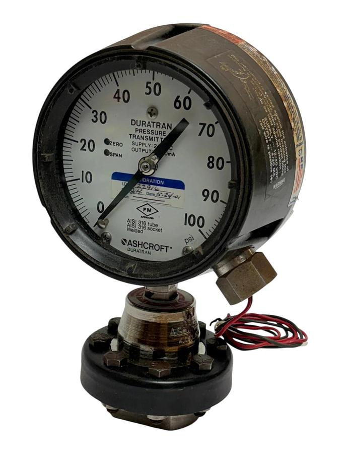 Used Ashcroft Duratran Pressure Transmitter 0-100 psi Type 2279 4-20mA 316 SS