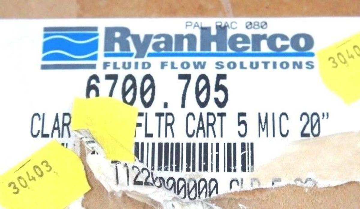 BOX OF 17 NEW RYAN HERCO 6700.705 FILTER CARTRIDGES 20", 5 MIC, T1220000-000