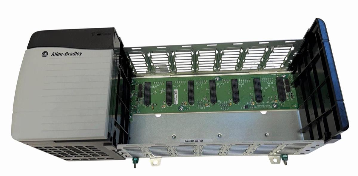 Used ALLEN BRADLEY 1756-A7 /C 7-SLOT CHASSIS W/ 1756-PB72 /C POWER SUPPLY 24V DC