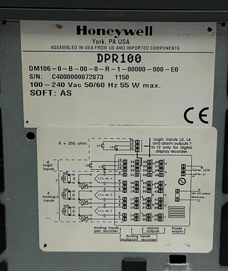 Used For Parts HONEYWELL DM106-0-B-00-0-R-1-00000-000-E0 / DPR100 RECORDER 100-240VAC