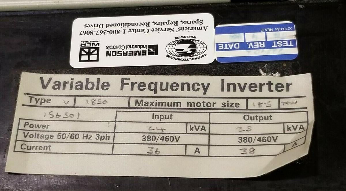Used CONTROL TECHNIQUES V1850-KN1 FLUX VECTOR DRIVE 9800-1000-I 25HP V1850