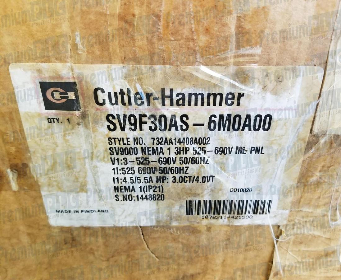Used NEW CUTLER-HAMMER SV9F30AS-6M0A00 SV9000 ADJ. FREQUENCY DRIVE 3HP NEMA 1 575V