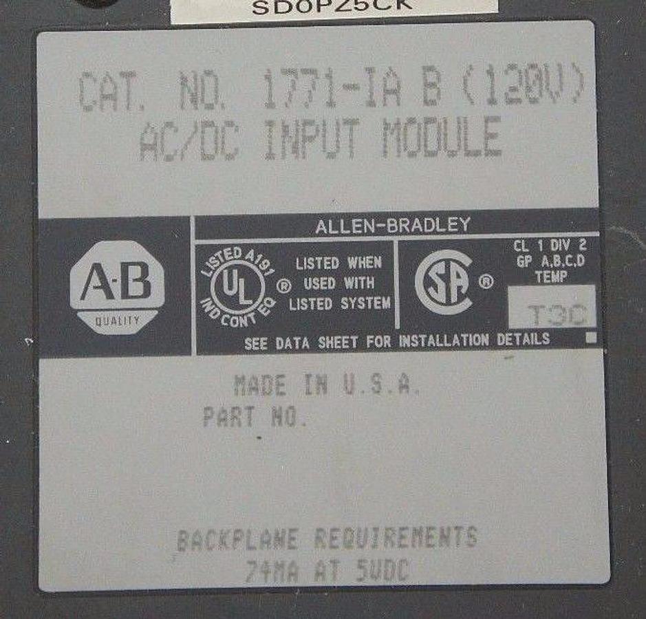 Used LOT OF 5 ALLEN BRADLEY 1771-IA B (120V) AC/DC INPUT MODULES SER. B