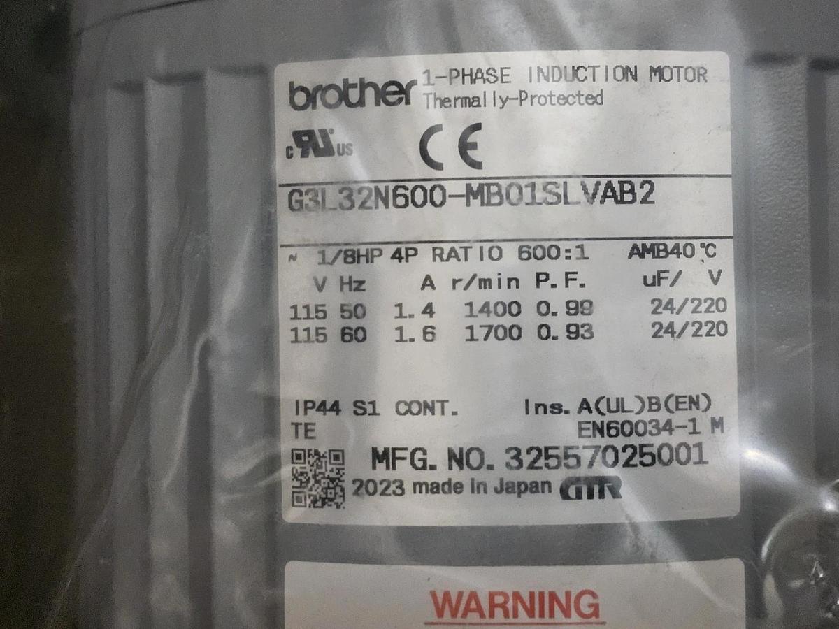 GTR / Brother G3L32N600-MB01SLVAB2 Electric Brake Gearmotor 600:1 1/8HP, 1 Phase