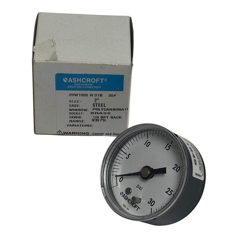 Used Ashcroft 20W1005 H 01B 2" 1/8 NPT Back 0-30 PSI Pressure Gauge Lot of 2