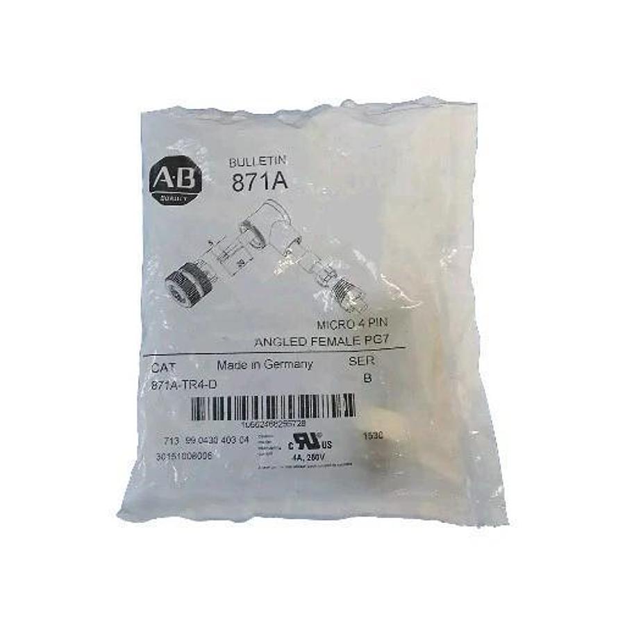 Used NEW ALLEN BRADLEY 871A-TR4-D ANGLED FEMALE PG7 MICRO 4-PIN SER. B