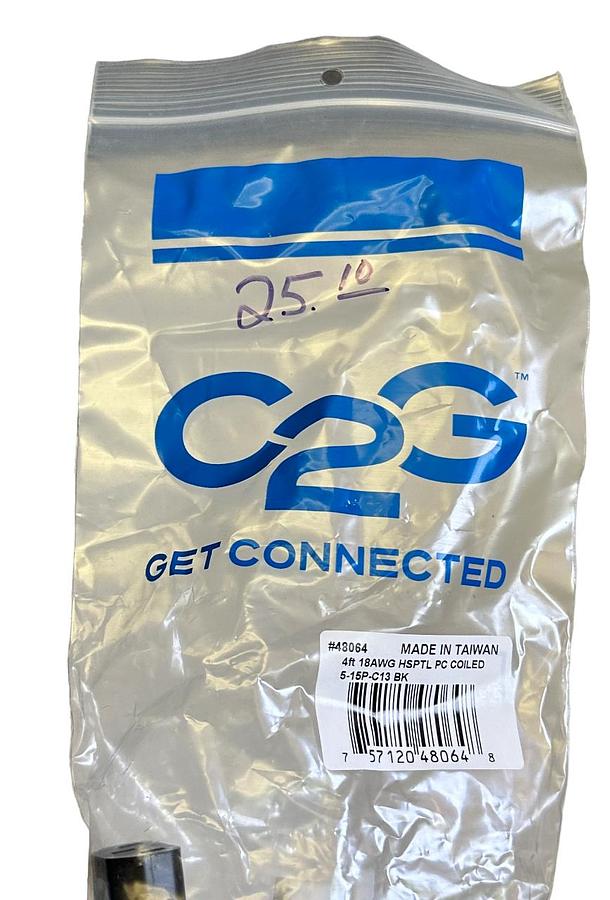 Used 4 NEW C2G 48064 4FT 18AWG HSPTL PC COILED 5-15P-C13 BK POWER CORDS NOS