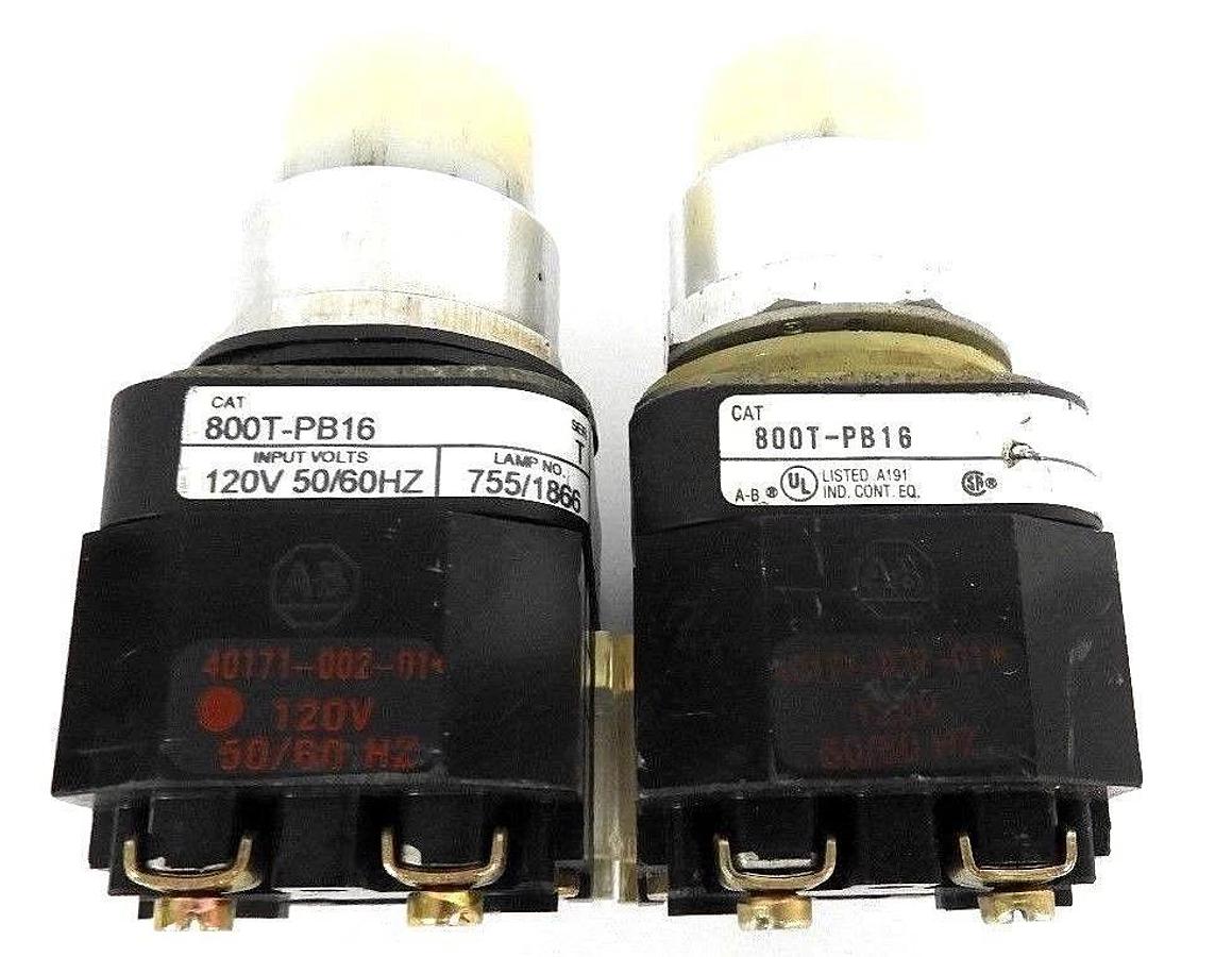 Used LOT OF 2 ALLEN BRADLEY 800T-PB16 PUSHBUTTONS SER. T WHITE CAPS 800T-XA SER. D