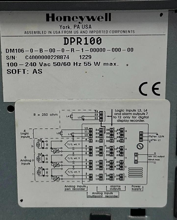 Used For Parts HONEYWELL DM106-0-B-00-0-R-1-00000-000-00 RECORDER 100-240VAC DPR100