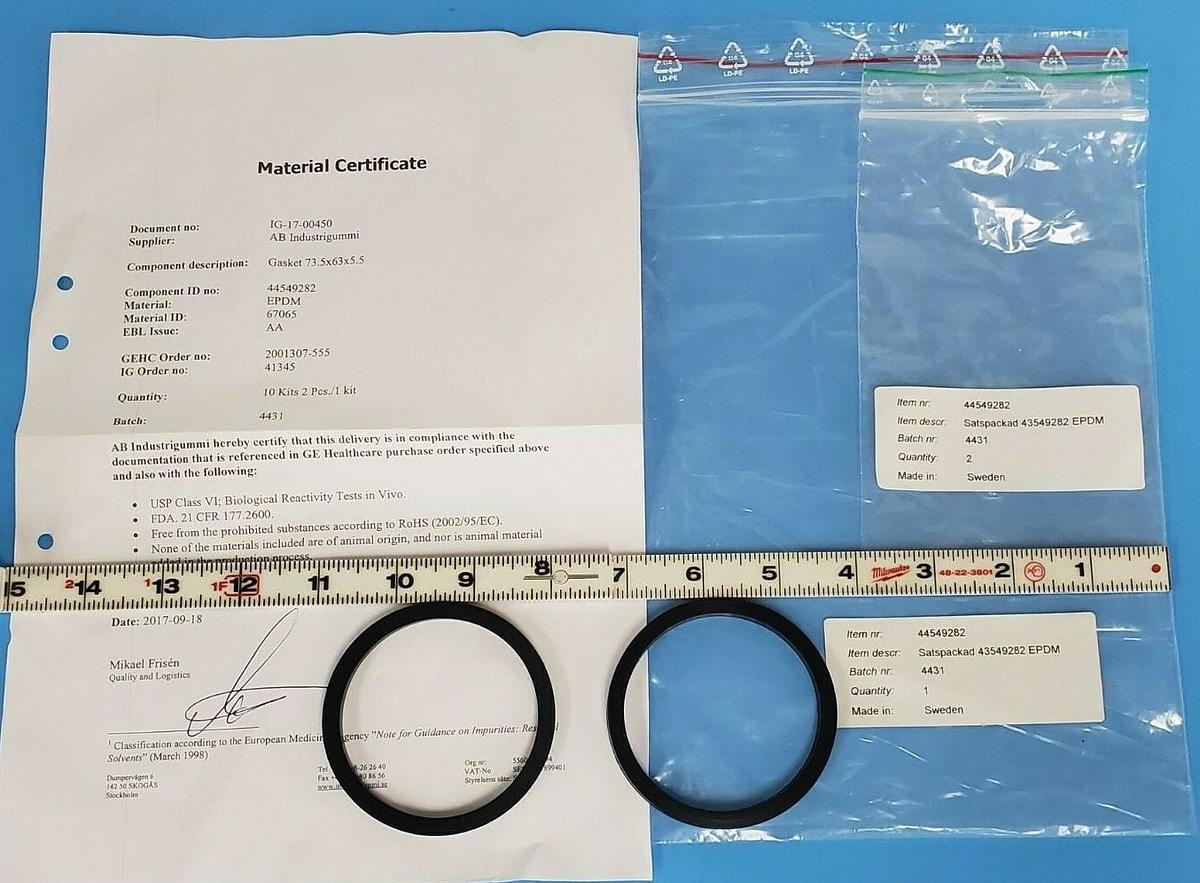 Used LOT OF 2 NEW GE HEALTHCARE 44-5492-82 GASKETS 73.5x63x5.5 EPDM 44549282