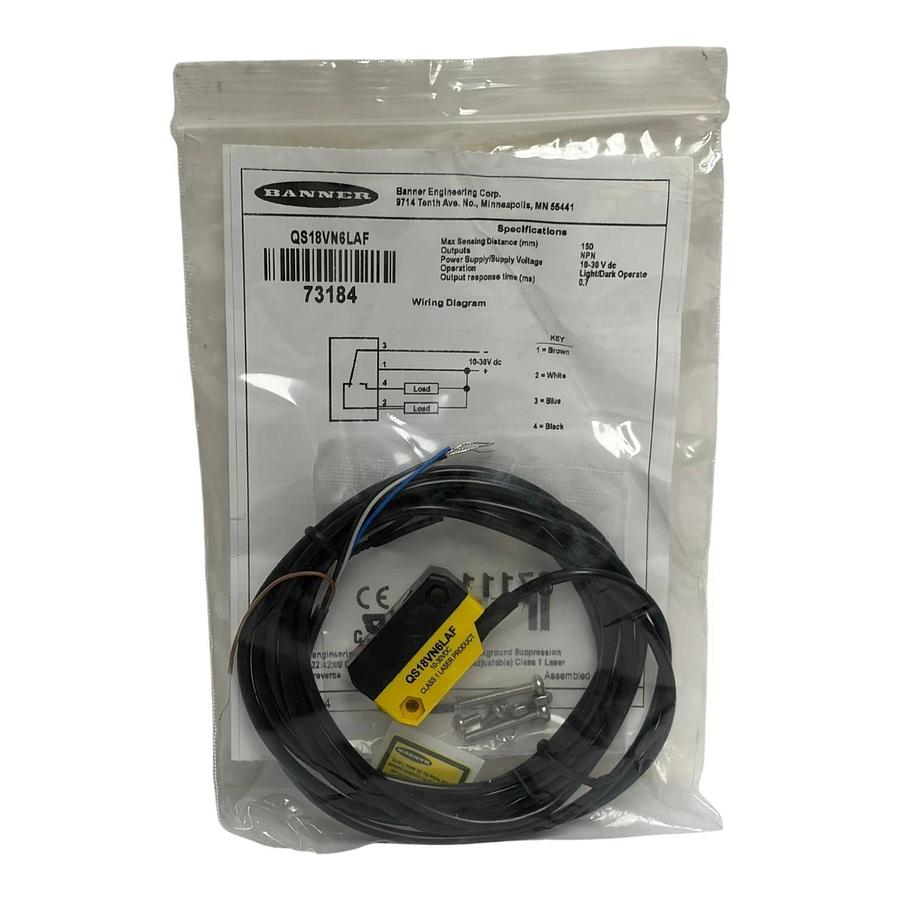 Used Banner QS18VN6LAF Laser Photoelectric Sensor 73184 NPN Background Suppression