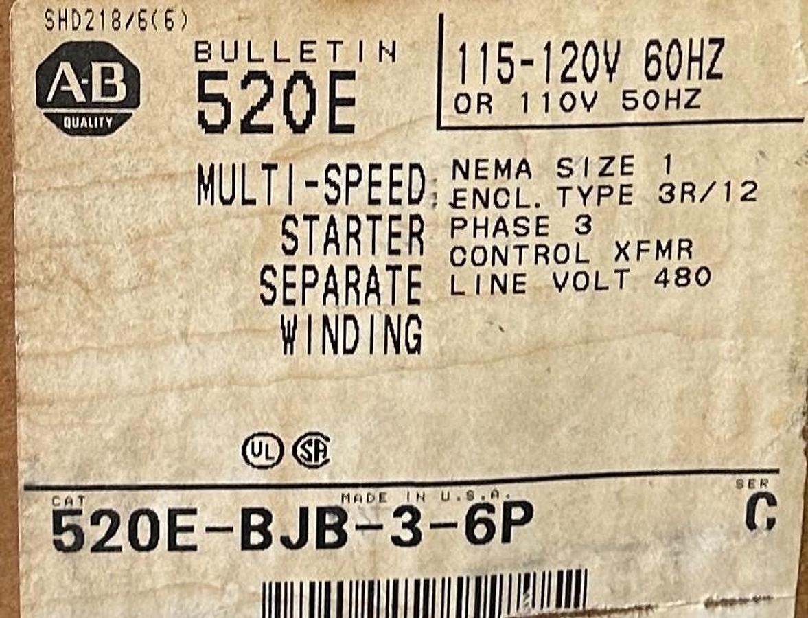 Used ALLEN BRADLEY 520E-BJB-3-6P /C 2-SPEED SEP WINDING STARTER, SIZE-1, 30 A NSMP