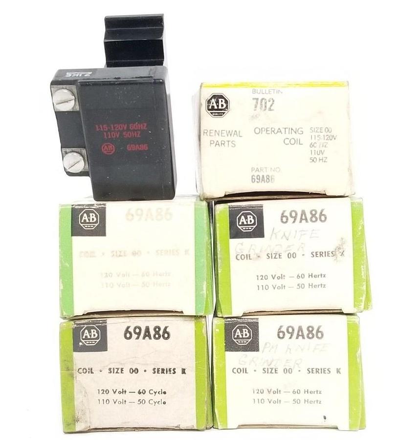 Used LOT OF 5 NIB ALLEN BRADLEY 69A86 COILS SIZE: 00, SER. K, 120V-60CY, 110V-50CY