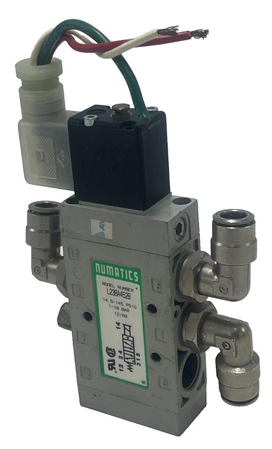 Used NUMATICS L23BA452B Solenoid Valve 24VDC 4-Way 1/4" NPT w/ 237-569 Coil, Canfield