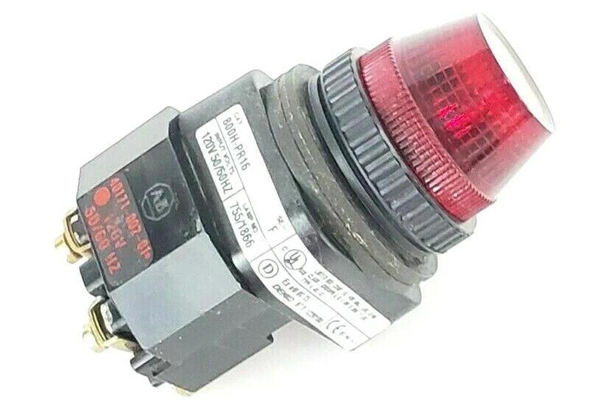 Used ALLEN BRADLEY 800H-PR16 PILOT LIGHT RED SER. F 120V 50/60HZ, 40171-002-01 COIL