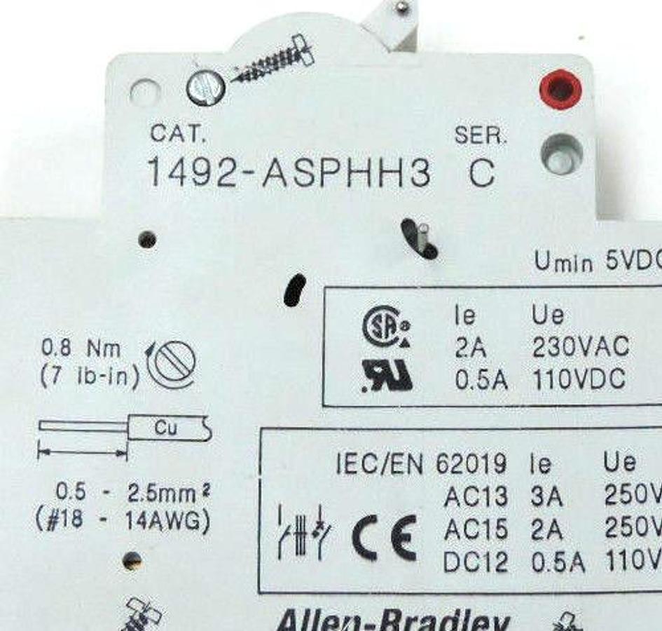 Used LOT OF 2 ALLEN BRADLEY 1492-ASPHH3 DUAL 1NO/1NC AUX CONTACT MODULES SER. C