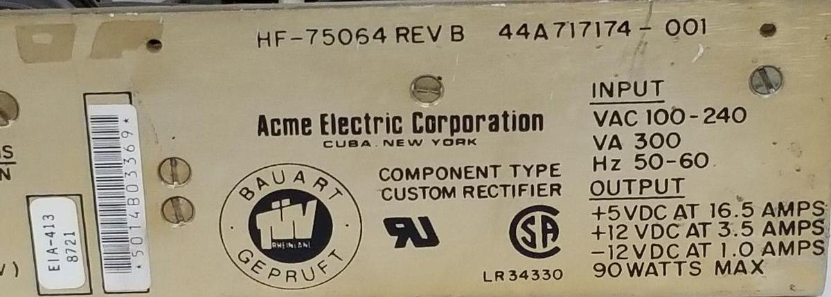 Used ACME ELECTRIC / GE 44A717174-001 POWER SUPPLY HF-75064 , 100-240VAC, 300VA