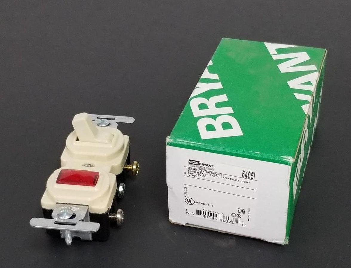 Used NIB HUBBELL 6405I SINGLE POLE SWITCH AND PILOT COMBINATION RECEPTACLE, 15A, 120V