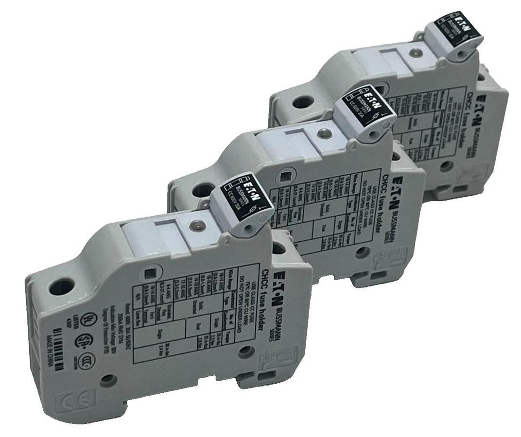 LOT OF 3 EATON CHCC1D Series Class CC Modular Fuse Holder – DIN‑Rail 30 A 600 V