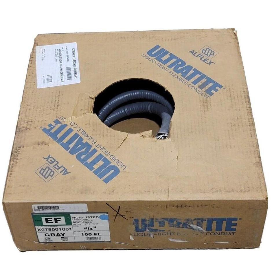 Used NEW ULTRATITE X075001001 TYPE EF GRAY LIQUID-TIGHT EXTRA FLEXIBLE CONDUIT *75FT