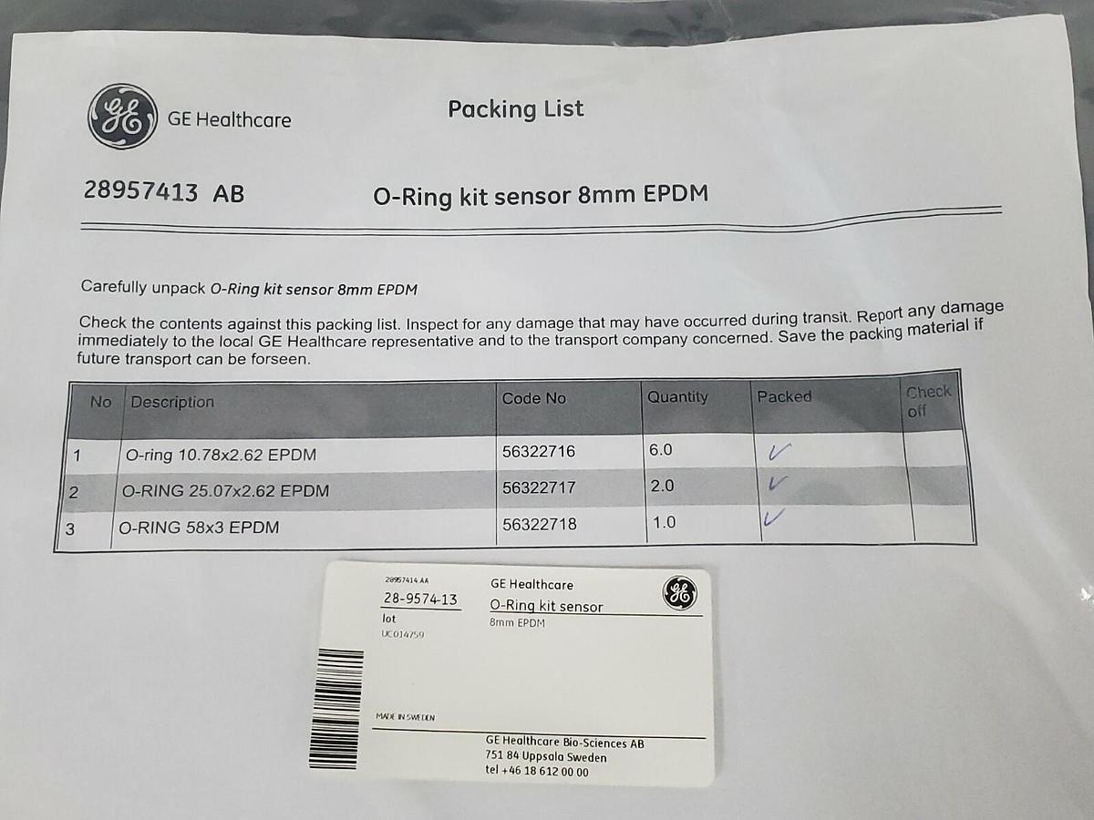 Used NEW GE HEALTHCARE 28-9574-13 O-RING KIT SENSOR 8MM, EPDM 28957413