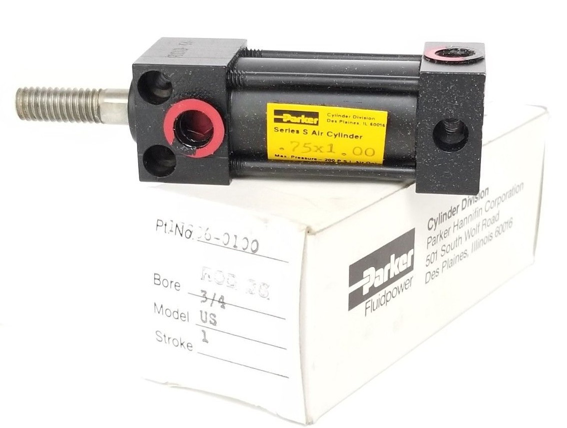 Used NIB PARKER 17906-0100 SERIES S AIR CYLINDER, MODEL US, 3/4" BORE X 1" STROKE