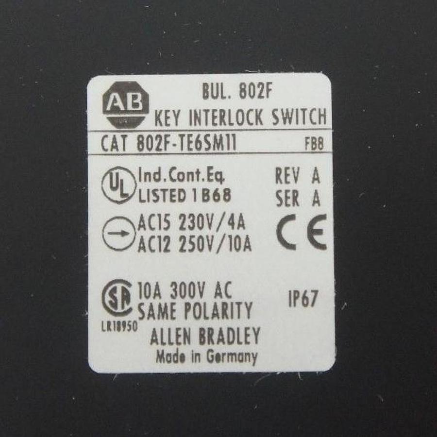 Used NIB ALLEN BRADLEY 802F-TE6SM11 SAFETY KEY INTERLOCK SWITCH SER. A, REV. A