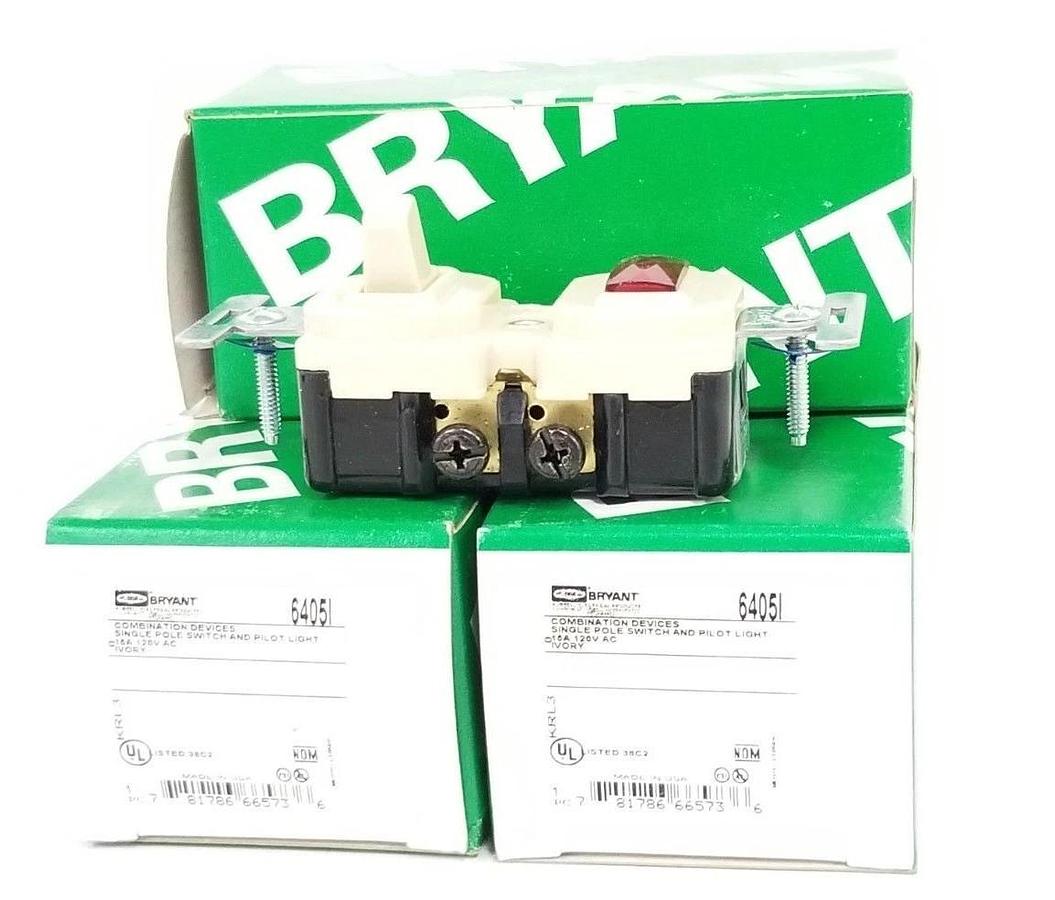 Used LOT OF 3 NIB HUBBELL / BRYANT 6405I RECEPTACLE COMBINATION DEVICES 15A 120VAC