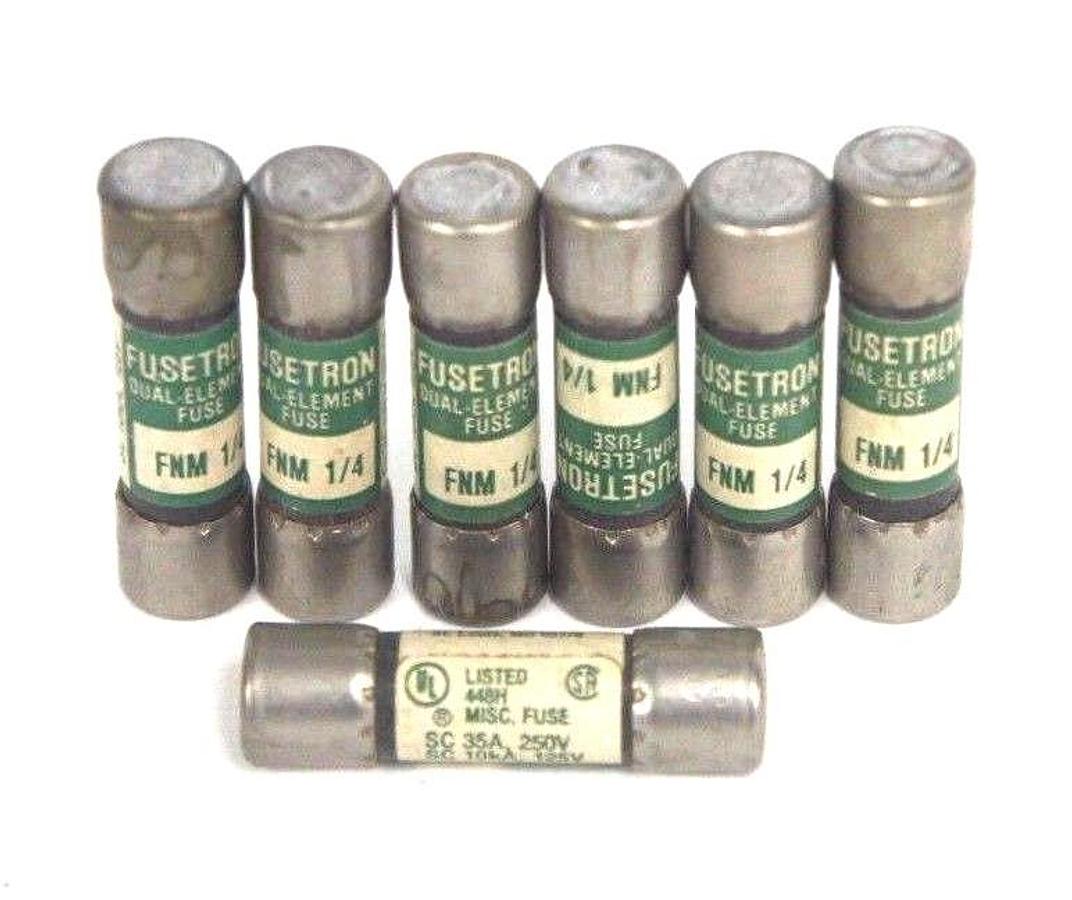 Used LOT OF 7 BUSSMANN FUSETRON FNM 1/4 FUSES 1/4AMP, 250VAC, FNM14
