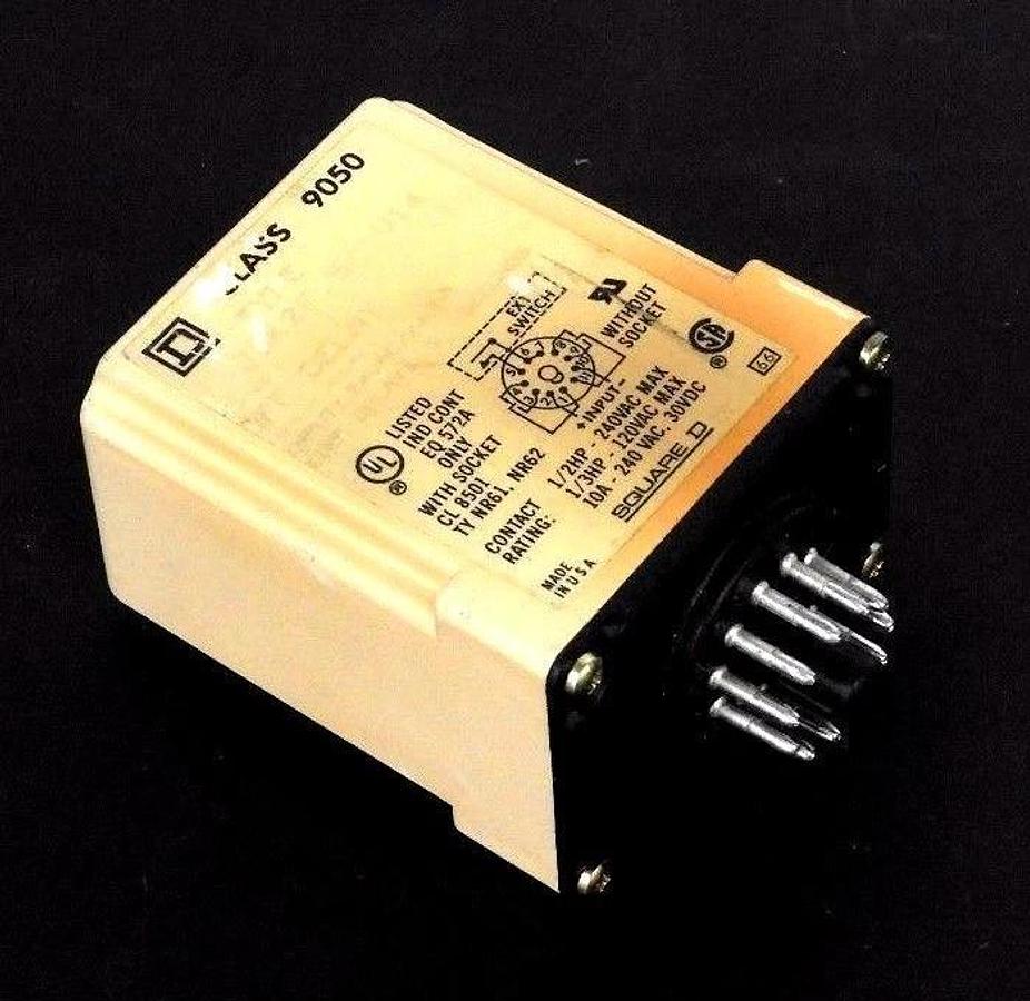 Used SQUARE D 9050-JCK2F.5V14 TIMER RELAY SER. A, 10A, 240VAC