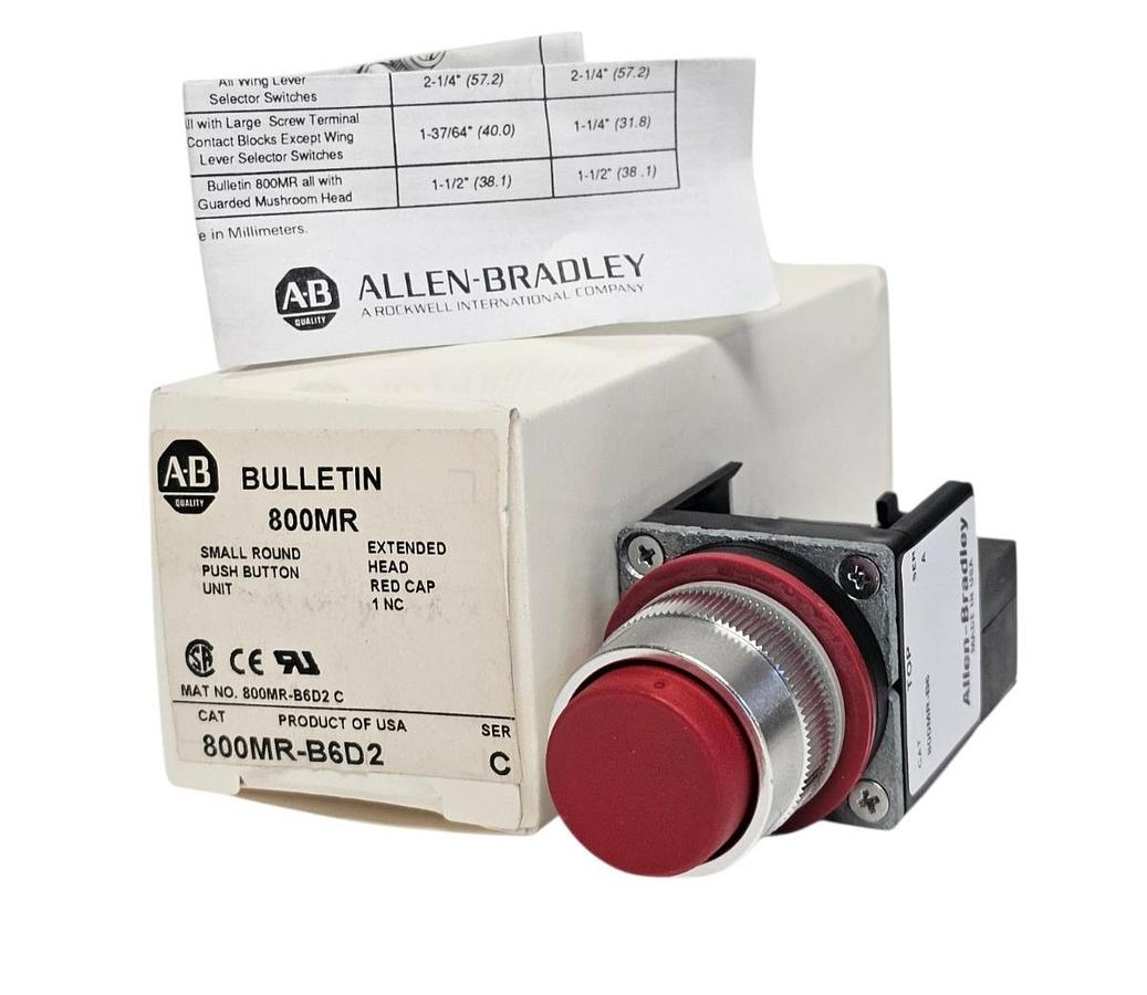 Used NIB ALLEN BRADLEY 800MR-B6D2 SER. C PUSH BUTTON RED CAP 1 NC 800MRB6D2