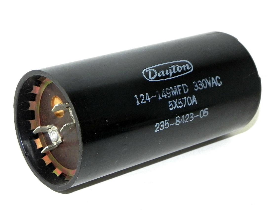 Used DAYTON 5X570A CAPACITOR 124-149MFD 330VAC, 235-8423-05
