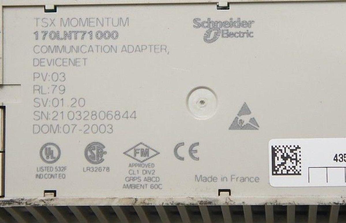 Used SCHNEIDER ELECTRIC 170LNT71000 COMMUNICATION ADAPTER W/ 170AEW34000 I/O BASE