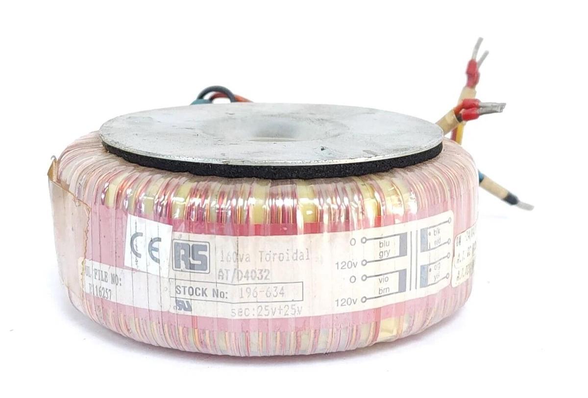 Used RS COMPONENTS 196-634 TOROIDAL TRANSFORMER 160VA 3.2AMP 25V