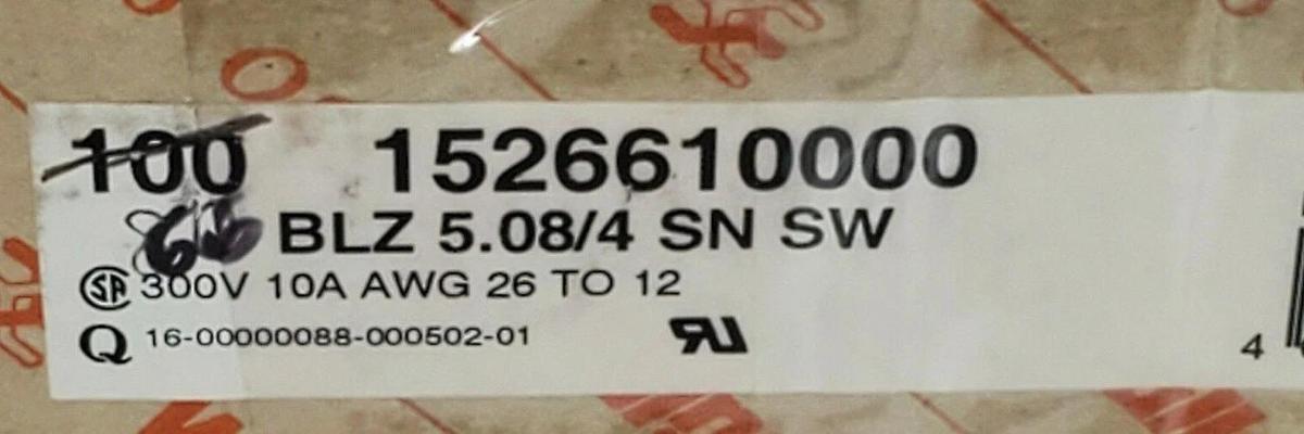 BOX OF 66 NEW WEIDMULLER BLZ 5.08/4 SN SW TERMINAL BLOCK PLUGS 1526610000