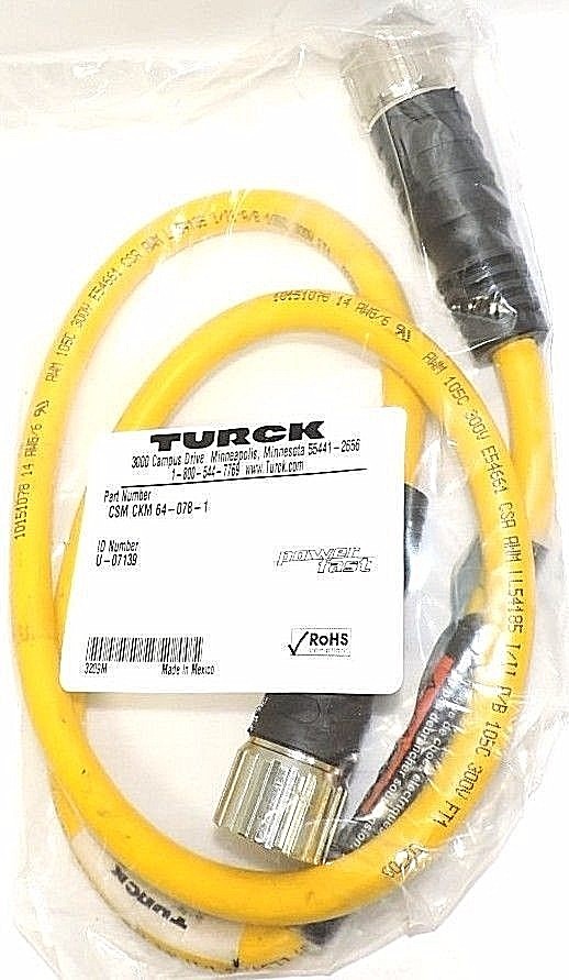 Used NEW TURCK ID NO. U-07139 POWER CORDSET P/N: CSM CKM 64-078-1, CSMCKM640781