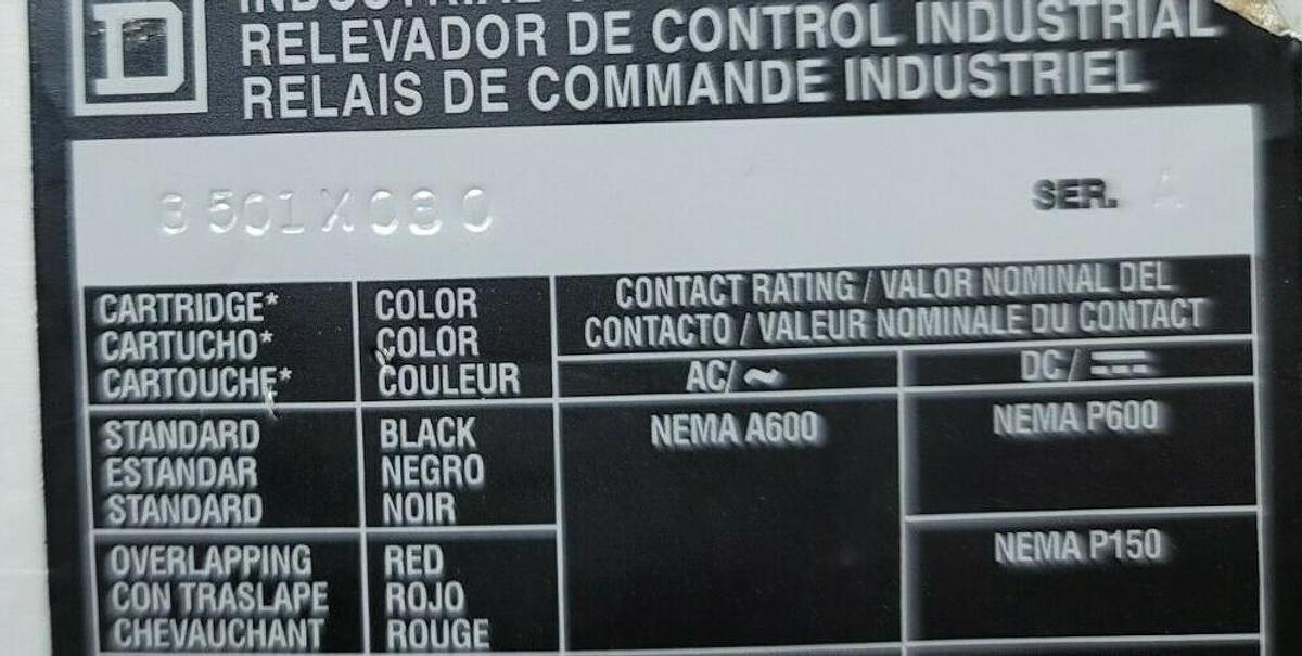 Used NEW SQUARE D 8501-X080 CONTROL RELAY TYPE X, SER A, 8501XO80, 9998-X53 COIL