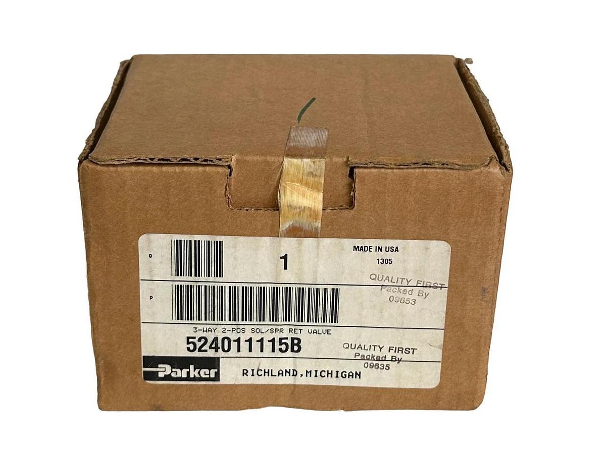 Used NEW SEALED PARKER 524011115B 3-WAY 2-POSITION SOL/SPR RET SOLENOID VALVE 120Vac
