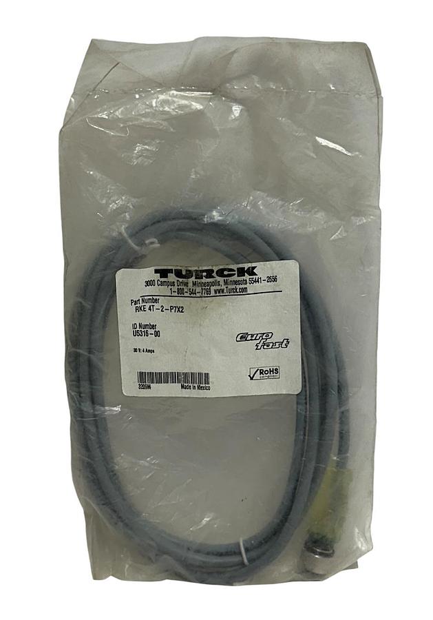 TURCK RKE 4T-2-P7X2 / U5316-00 EUROFAST SINGLE-ENDED CORDSET 30V 2M NSFS