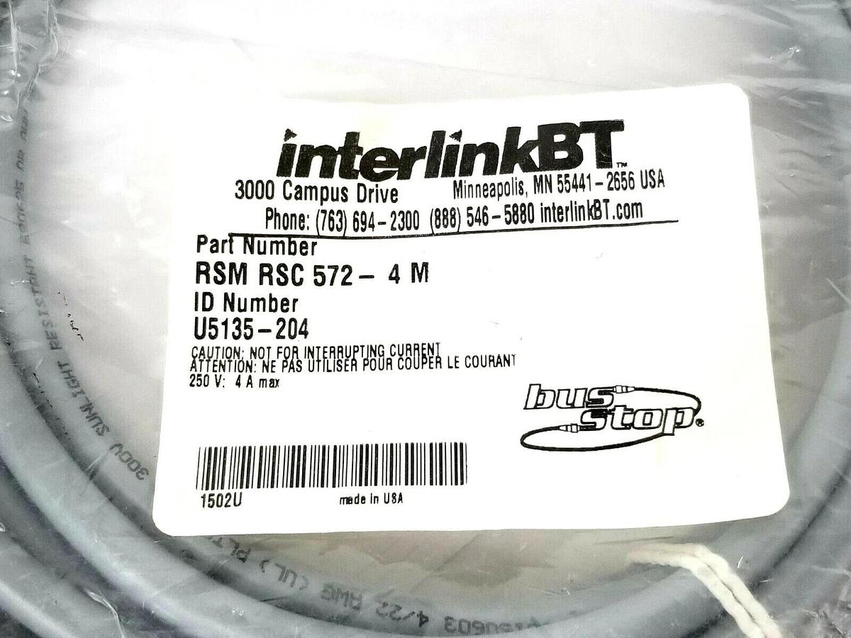 Used NEW TURCK INTERLINKBT RSM RSC 572-4M ID: NO. U5135-204 NETWORK HYBRID CABLE