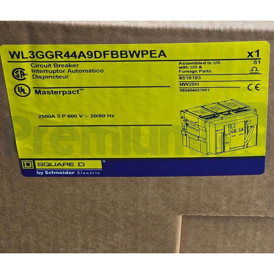 Used Square D WL3GGR44A9DFBBWPEA MasterPact NW25H 3P 2500A Breaker w/Micrologic Trip
