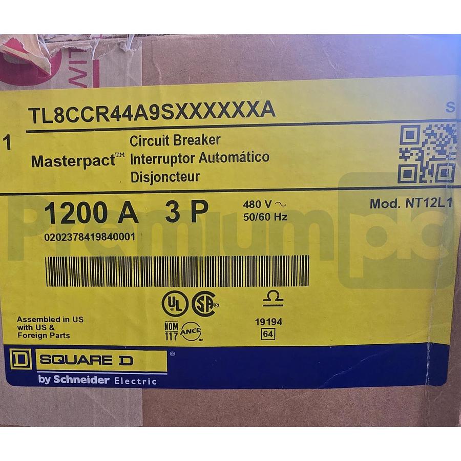 Square D TL8CCR44A9SXXXXXA Masterpact NT Circuit Breaker NT12L1 1200A 3P 480V