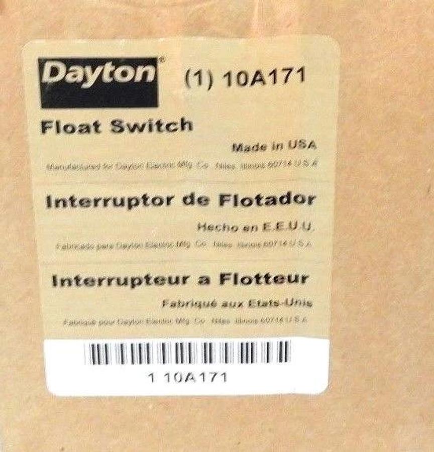 NIB DAYTON 10A171 VERTICAL FLOAT SWITCH TYPE VS 1237, 1/2 HP, 20FT CORD, 115VAC